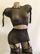 Комплект зі стразами топ і панчохи еротична сексуальна білизна Sexy One size чорний (5-57) - зображення 4