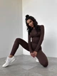 Спортивный женский костюм Hot для фитнеса и йоги (рашгард + леггинсы) c двойным Push Up V-пояс М Шоколад (MA100000М) - изображение 8