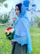 Накидка-палантин для храма Family Tradition шифон с кружевом 50 см, голубой Подснежник - изображение 5