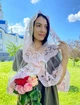 Накидка палантин для храма Family Tradition фатин с кружевом 70 см розовый Цветок шиповника - изображение 2