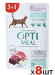 Вологий корм для кішок Optimeal Hairball Control з качкою та печінкою в желе 340 г (3+1) х 8 наборів - зображення 1
