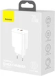 Сетевое зарядное устройство Baseus 20W Compact Quick Charger USB+Type-C QC3.0+PD3.0 3A White (CCXJ-B02) - изображение 7