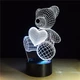 3D ночник "Мишка с сердцем" + пульт ДУ работает от USB - изображение 3