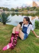 Разнопарные яркие длинные носки для девушек принтом в одном стиле Фламинго 37-43 - изображение 2