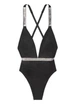 Купальник закритий жіночий Victoria's Secret Shine Strap Plunge One-Piece Swimsuit Чорний XS - зображення 2