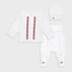 Комплект для крещения (кофточка + ползунки + шапочка) Flamingo 336-204 56 см Молочный/Красный (4829960208259) - изображение 1