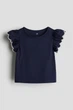 Футболка из джерси с английской вышивкой темно-синяя H&M 122-128см (40009551) - изображение 1