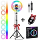 Кільцева лампа RGB MJ260 26 см + Подарунок Штатив 0,66-2 м + Пульт для селфі, чорна - изображение 1