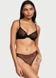 Комплект женского белья прозрачный с сердечками Victoria's Secret 34B-S Tease Unlined Demi Bra & High-Leg Scoop Thong Panty черный (70400236513QC534B/S) - изображение 1