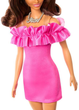 Lalka Mattel Barbie Fashionistas Doll nr 217 Z częściowo upiętymi brązowymi, falowanymi włosami w różowej sukience, 65. rocznica (HRH15) - obraz 4