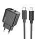 Мережевий зарядний пристрій Hoco CS23A 1 USB/1USB-C PD/QC 30W+Type-C to Type-C Чорний - зображення 1