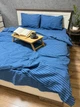 Комплект постільної білизни синя смужка двоспальна простирадло гумка 200х180х20 50х70 - изображение 4