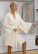 Женский домашний хлопковый халат-кимоно Leinle молочный S - изображение 3