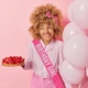 Стрічка через плече на день народження "Birthday girl" pink & silver (40-224) - зображення 4