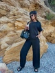 Костюм женский кофта и брюки лен жатка K&ML 575 XL - XXL ( 50 - 52 ) Черный ( 575 - 03 ) - - изображение 1