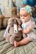 Іменне м'яке зайченя little BU сірий з блакитним вушком 28 см HeyBaby - изображение 4