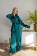 Женская шелковая пижама на запах кимоно комплект для дома и сна "Эстель" зеленый S-M 30035х - изображение 1