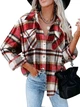 Жіноча фланельна куртка-сорочка Gnveub Oversized Flannel Shirt Jackets Color: Red XL - зображення 1