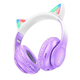 Навушники бездротові з котячими вушками та LED підсвічуванням Hoco W42 Cat Ear Bluetooth TF-карта AUX Фіолетові з білим - зображення 1