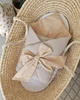 Плед Конверт на выписку ВЯЗКА БЕЖЕВЫЙ, 75х95 см, 100% хлопок, для мальчика, для девочки, лента в подарок - изображение 3