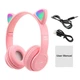 Детские беспроводные наушники светящиеся ушки кошки P47 Bluetooth 5.0 с микрофоном, розовые - изображение 4