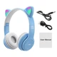 Детские беспроводные наушники светящиеся ушки кошки P47 Bluetooth 5.0 с микрофоном, голубые - изображение 4
