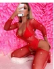 Комплект со стразами боди колготы эротическое сексуальное белье Sexy One Size красный (1-113 5-3) - изображение 2