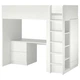 Ліжко-горище зі столом та 3 шухлядами IKEA SMASTAD 90х200 см біле (594.288.73) - зображення 1