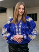 Синя жіноча вишиванка квіткова "Стефанія" стильна блуза з бежевими квітами на льняній тканині 12607-46 (М) - зображення 1