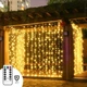 Водонепроникна світлодіодна гірлянда-завіса Штора Sunnest 3*3м 300LED USB з пультом для освітлення та прикрас вікон та тераси, теплий білий колір - зображення 2
