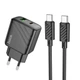 Мережевий Зарядний Пристрій Hoco CS23A 1USB/1USB-C PD/QC 30W+Type-C to Type-C Чорне - зображення 4