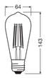 Лампа LED 7.2W 220V 806lm 2400K E27 DIM 64х143mm філаментна [4099854137822] OSRAM Vintage 1906 LED CLASSIC EDISON DIM - зображення 5