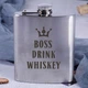 Фляга стальная "Boss drink whiskey", английский, Деревянная подарочная коробка с гравировкой - изображение 2