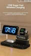 Бездротова зарядна док-станція C09, 23 Вт 5 в 1, для iPhone + iWatch + Airpods, RGB освітлення, годинник, чорна - зображення 7