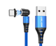 Магнитный кабель USLION 2 в 1 (Быстрая зарядка 5A) / Type-C - USB / 540 градусов / Круглый / 100 см. / Синий - изображение 1