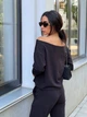 Жіночий костюм зі спущеним плечем (світшот + штани) Uaclothes 46-48 Чорний (like26298-65011350) - изображение 3