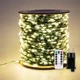 Светодиодная гирлянда нить "Роса" 100м с пультом, 1000 LED, 220V, 8 режимов, IP44, зеленый провод, Теплый белый - изображение 1