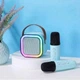 Детский набор для Караоке Два беспроводных микрофона и Колонка с RGB подсветкой и Bluetooth голубого цвета - изображение 2