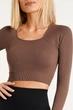Топ-лонгслів в рубчик з довгим рукавом Giulia CROP TOP RIB DEEP TAUPE One Size Тауп - изображение 2