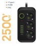 Мережевий фільтр Подовжувач 2 Метра 3 Розетки 4 USB 1 Type C 2500W 2.1 A Чорний - зображення 1