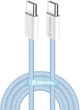 Кабель ColorWay Type-C - Type-C braided cotton PD Fast Charging 60W 3А 1 м Blue (CW-CBPDCC061-BL) - изображение 1