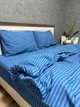 Постельное белье хлопковое в Полоску Двуспальное Простынь на резинке 160x200х20 Бязь Синее 50 х 70 - изображение 1