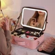 Портативная кожаная косметичка с зеркалом и подсветкой размером 26x23x11 см розовый (FG22) - изображение 4