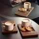 Подставка поднос под кофе и печенье Coffee Teslyar под горячее кофе и печенье из дерева орех (KTC02) - изображение 9
