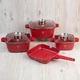 Набір посуду з гранітним покриттям антипригарним 12 предметів Top Kitchen TK-000103, Набір каструль і сковорода червоний - зображення 2