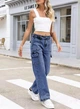 Джинси Sidefeel Women Wide Leg Cargo Jeans High Waisted Stretch Denim Pants with Flap Pockets Color: Blue Size: 6 - зображення 5