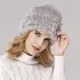 Женская шапка с мехом кролика серая с помпончиком One size - изображение 2