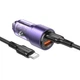 Автомобильное зарядное устройство Cristal Mini Borofone BZ20A Smart 83W Dual Port PD65W of QC3.0 3A при 5V с кабелем Type C to Type C Violet - изображение 3