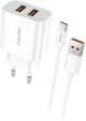 Мережевий зарядний пристрій Foneng EU45 Dual USB Charger 2xUSB-A 2.4A + кабель USB-A - USB-C White (EU45-CH-TC) - зображення 1
