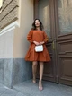 Платье женское летнее мини, выше колена, длинный рукав, с принтом колоски р. 42-46 Оранжевый - изображение 4